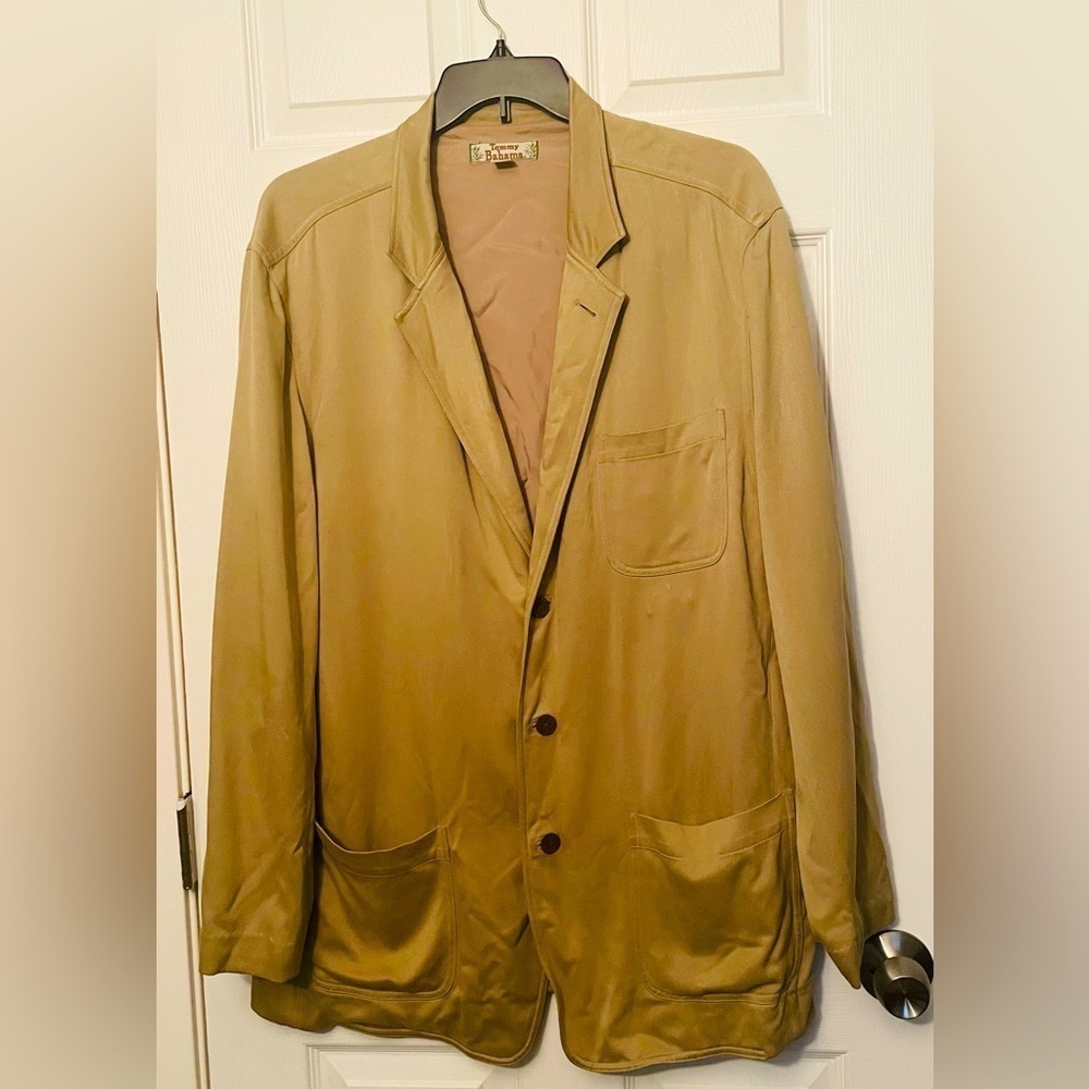 Tommy Bahama 100% Silk Tan Khaki Brown Jacket Size XL